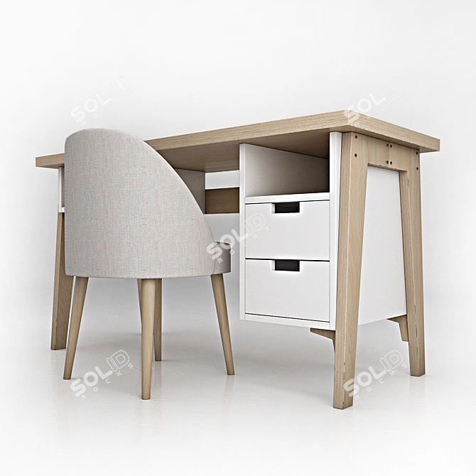 Modern Desk with Drawers 3D model image 4