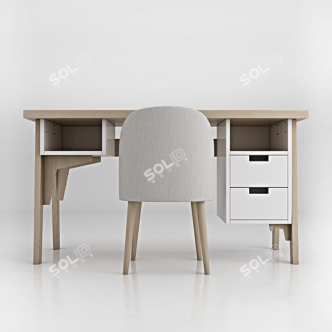 Modern Desk with Drawers 3D model image 5