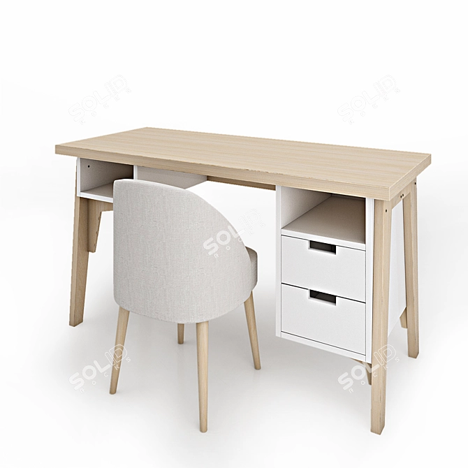 Modern Desk with Drawers 3D model image 7