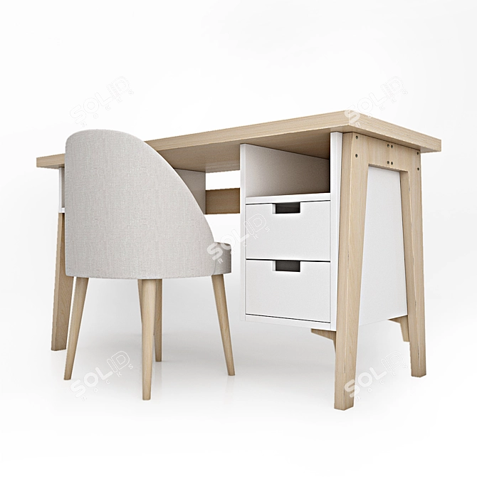 Modern Desk with Drawers 3D model image 8