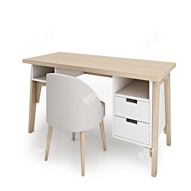 Modern Desk with Drawers 3D model image 11