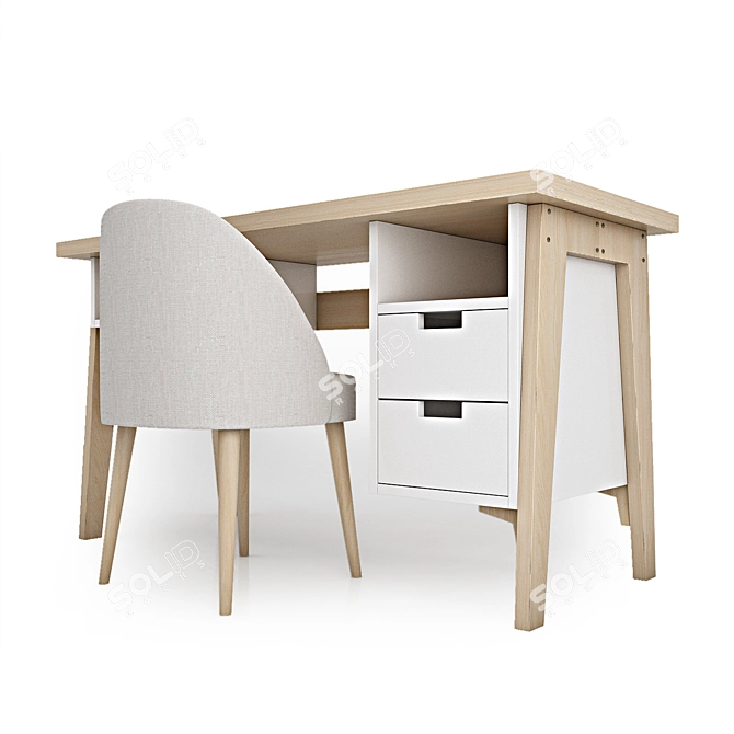 Modern Desk with Drawers 3D model image 12