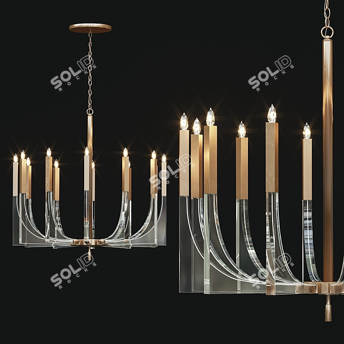 Elegant Acrylic and Brass Chandelier 3D model image 1