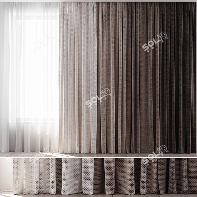 Elegant Curtain Set: 4 Color Options 3D model image 1