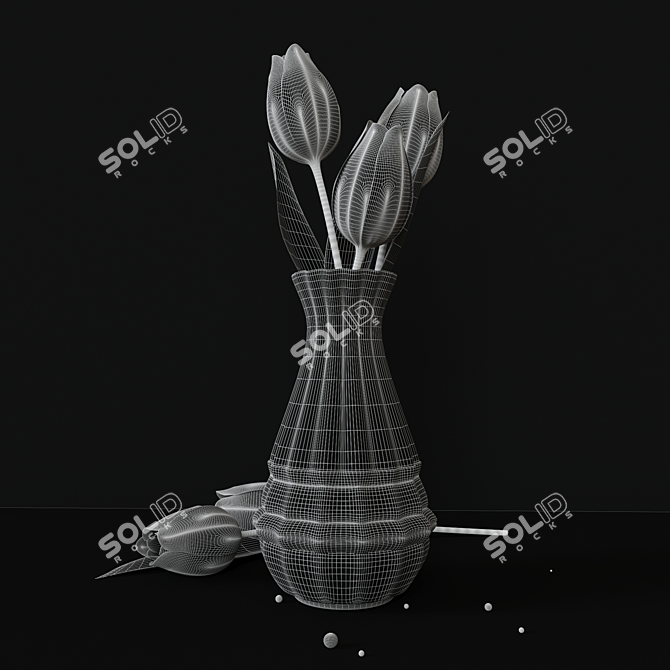 Tulip Bouquet: Fresh Blooms in a Vase 3D model image 2