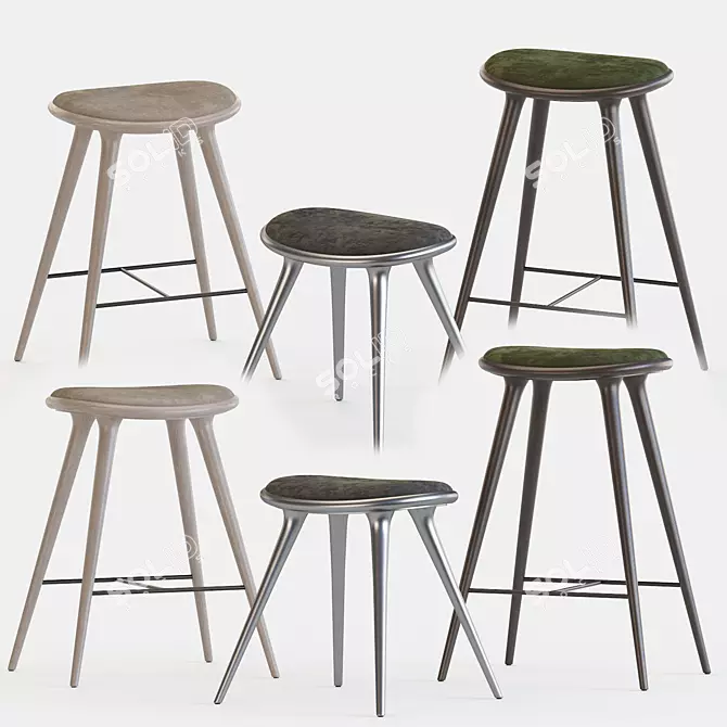 Mid Century Mater Stools 3D model image 1