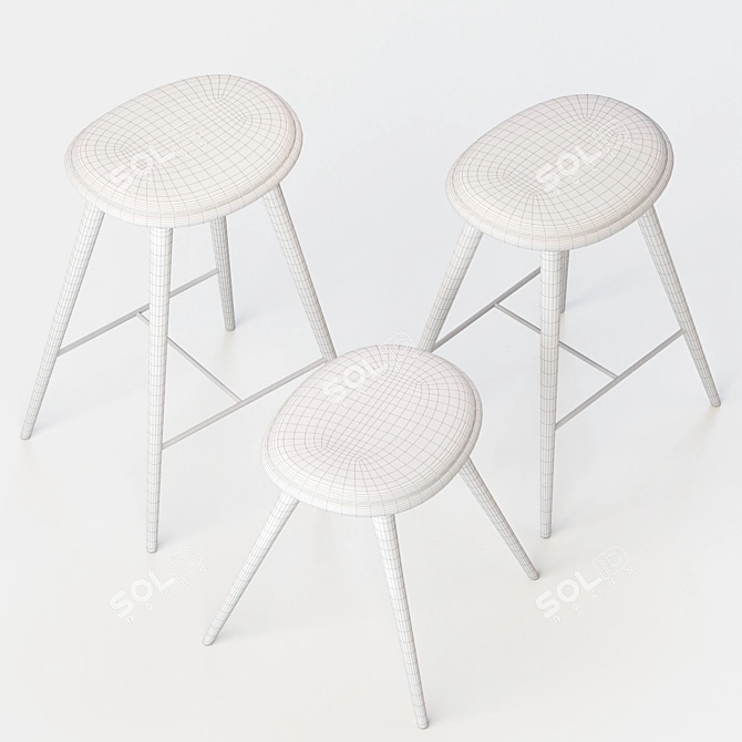 Mid Century Mater Stools 3D model image 4