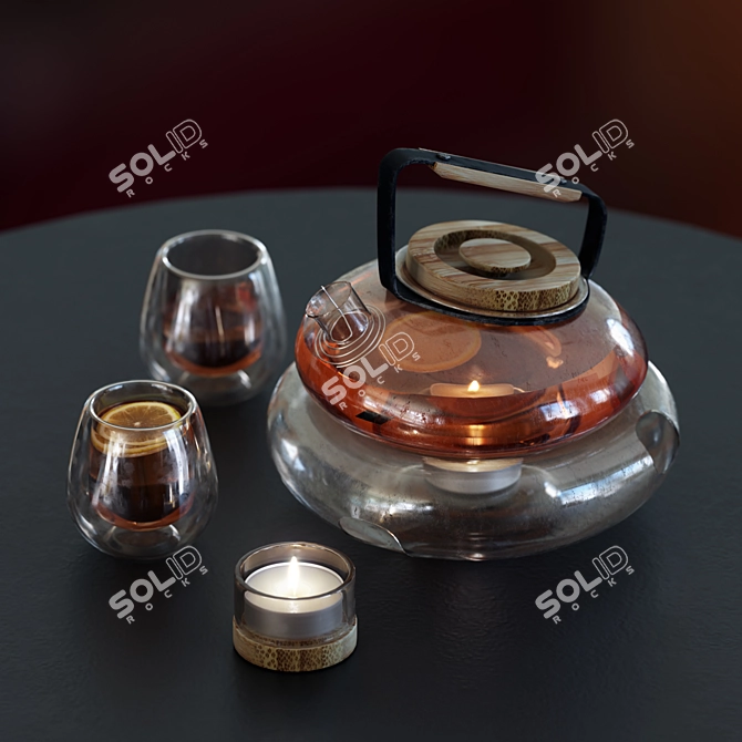 Jellyfish Tea Set: Glass & Wood 3D model image 1
