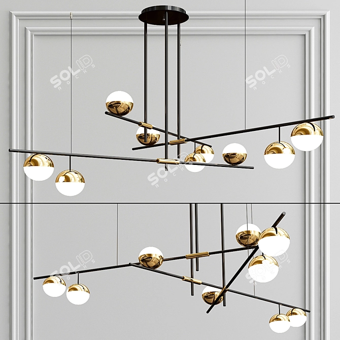 Modern Industrial Chandelier: Brass & Glass 3D model image 3