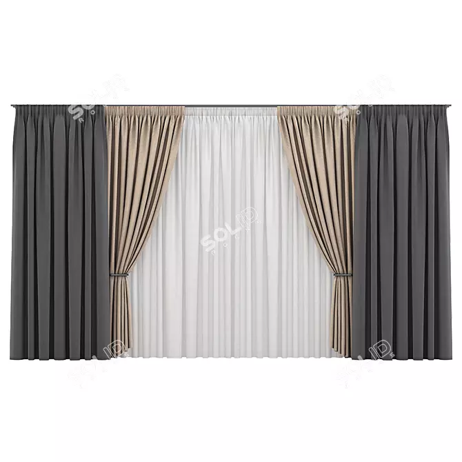 Elegant Window Curtains 3D model image 1