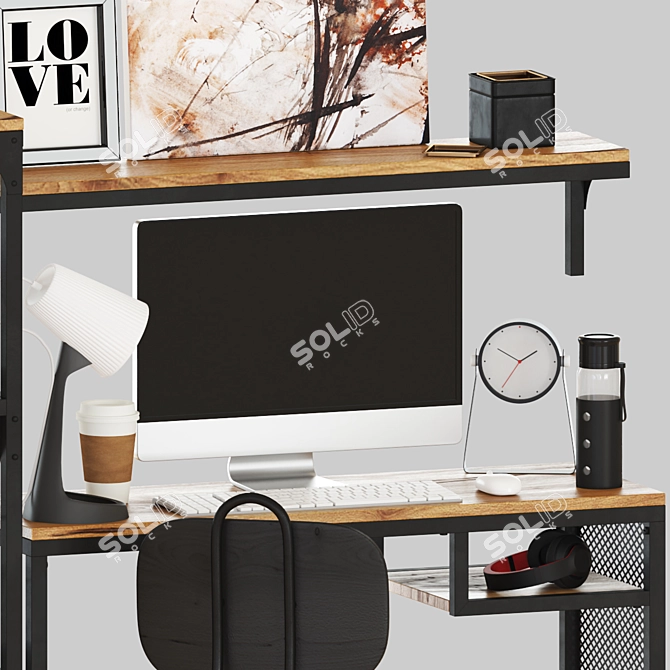 Minimalist Black Work Table Set 3D model image 2