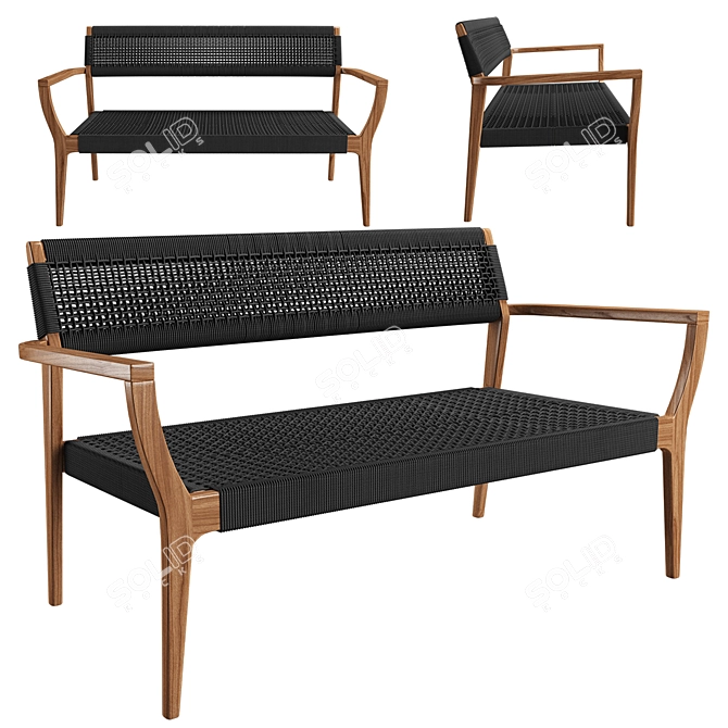 Black Woven Rope Lounge Bench 3D model image 1