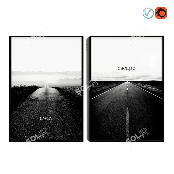 Elegant Frame Set: Double Posters 3D model image 1