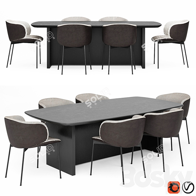 Contemporary Dining Table Set 3D model image 1