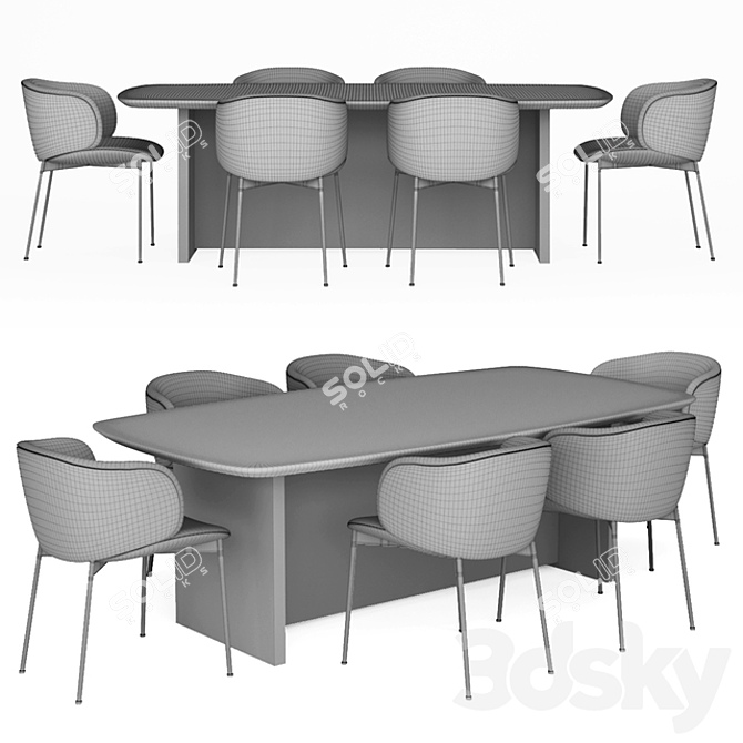 Contemporary Dining Table Set 3D model image 3