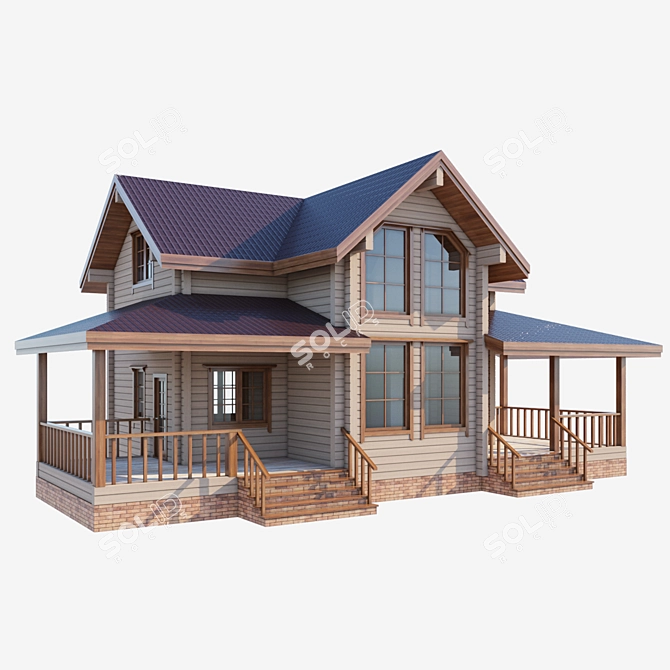 Rustic Timber House with Terrace 3D model image 1