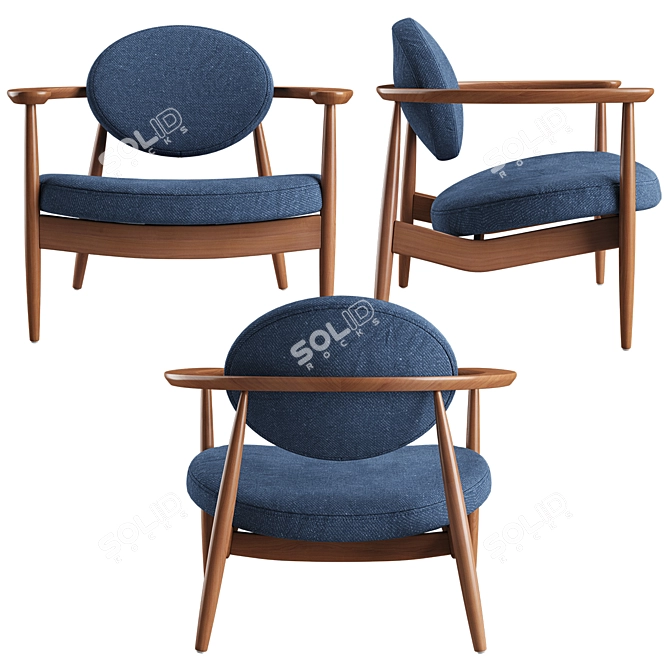 Sky Blue Roundy Fabric Chair 3D model image 2