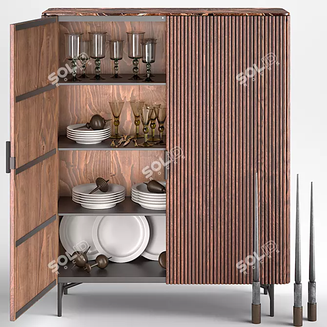 RIGADIN Oak Buffet with Curved Doors 3D model image 1