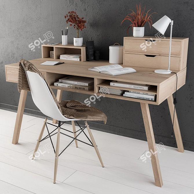 Elegant Wooden Home Office Desk 3D model image 1