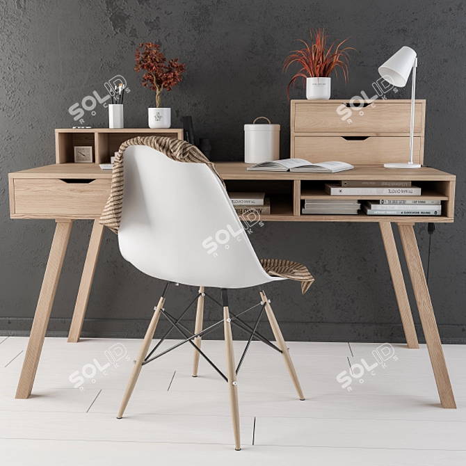 Elegant Wooden Home Office Desk 3D model image 2