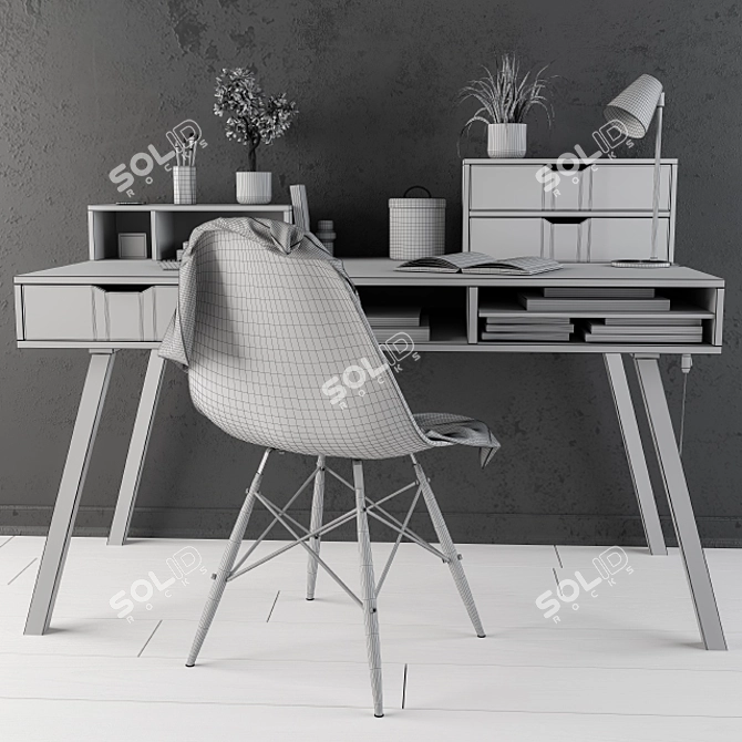 Elegant Wooden Home Office Desk 3D model image 3