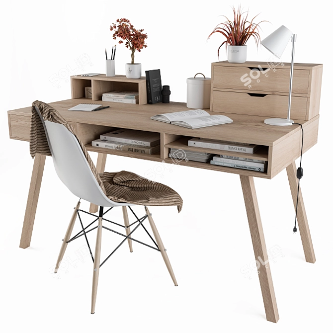 Elegant Wooden Home Office Desk 3D model image 4