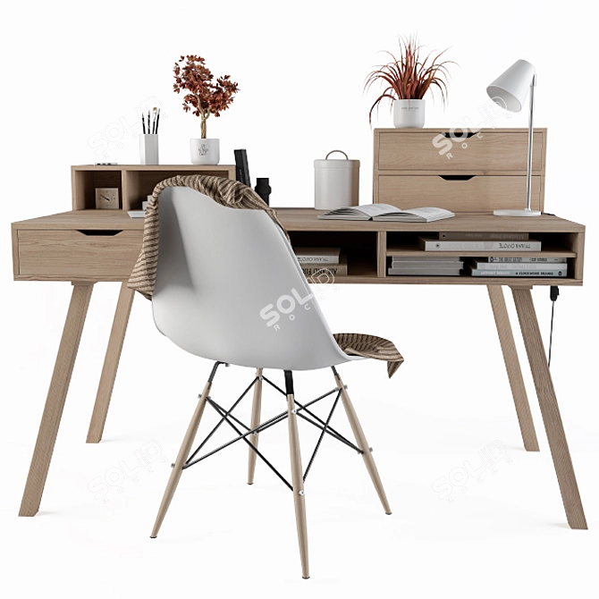 Elegant Wooden Home Office Desk 3D model image 5