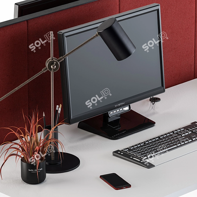 Red Employee Office Furniture Set 3D model image 2