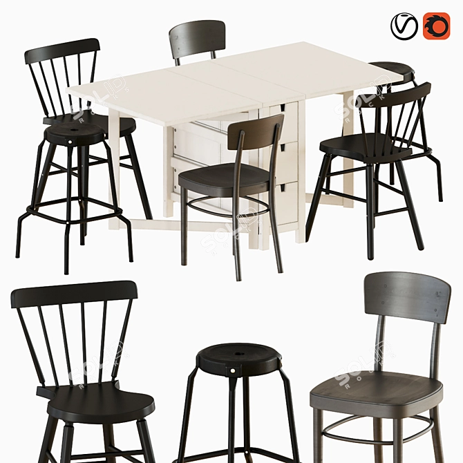 NORDEN Gateleg Table Set 3D model image 1