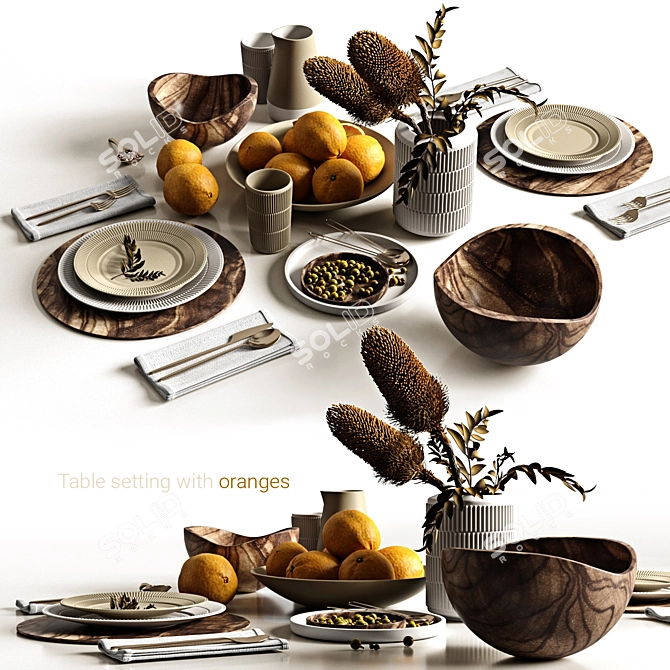 Oranges and Dry Plants Table Setting 3D model image 4