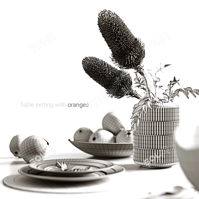 Oranges and Dry Plants Table Setting 3D model image 2