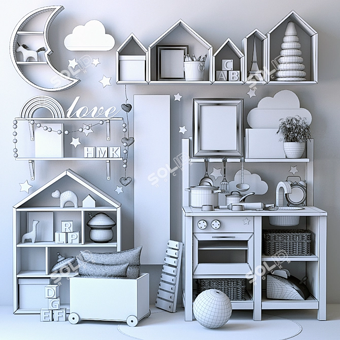 Scandi Nursery Décor Set | Minimalist Baby Room Accessories 3D model image 5