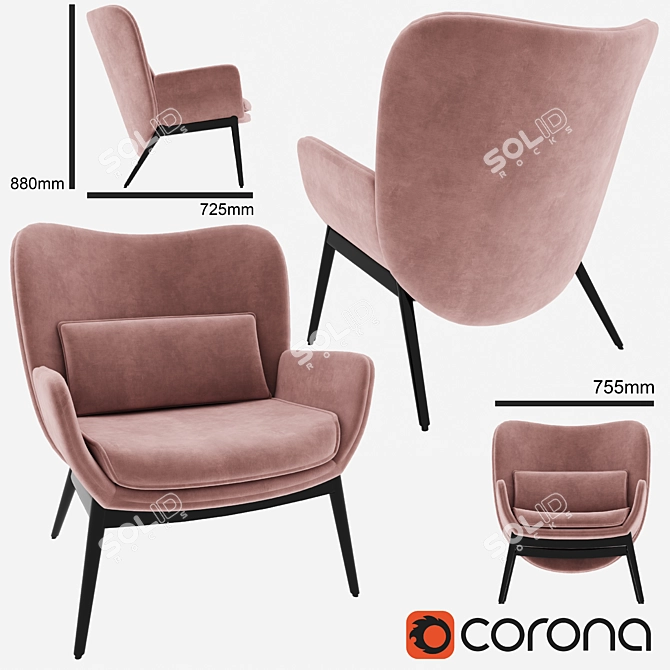 Elegant Cammy Armchair: Fabric, Velvet & Metal 3D model image 1