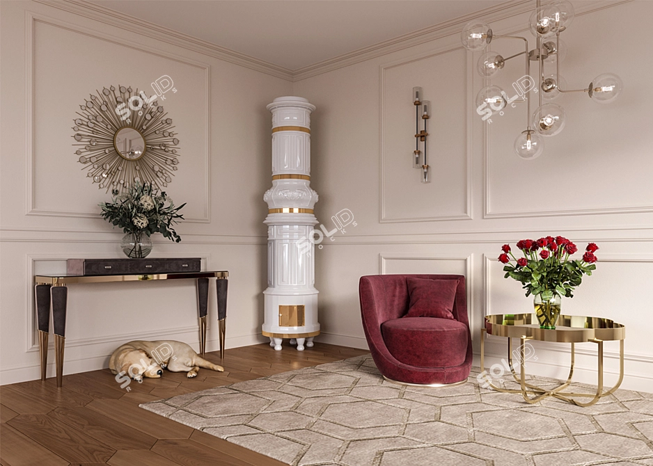 Princess Tiled Round Furnace - Classical Elegance 3D model image 6