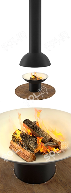 Round Wood-burning Fireplace with Wooden Deck 3D model image 4