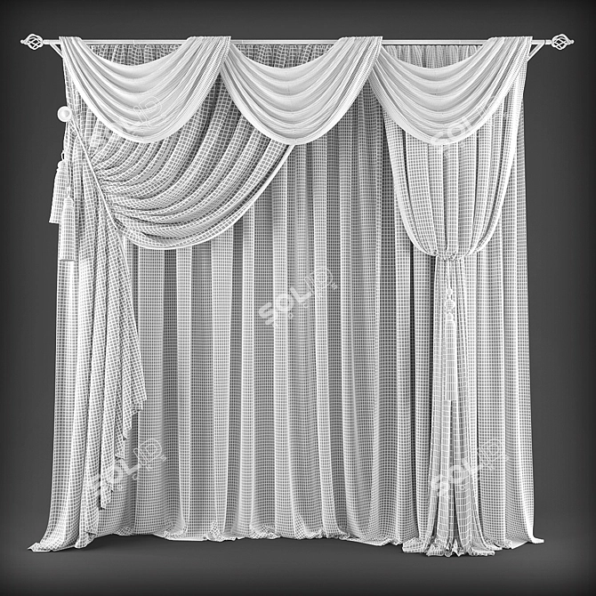 Polyester Curtains for Stylish Home 3D model image 2