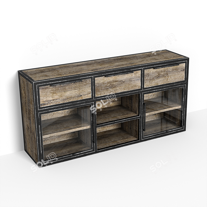 Elegant TV Stand with Metal Grating 3D model image 3