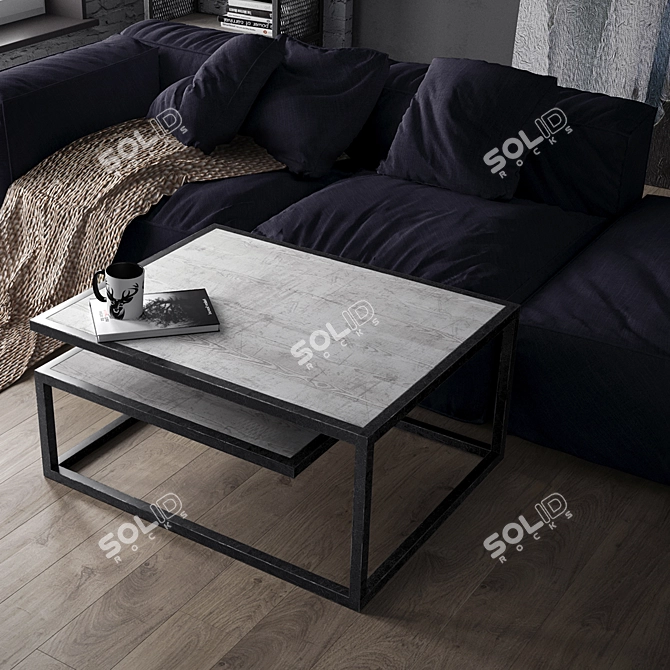 Loft Style Coffee Table: Dual- Material Elegance! 3D model image 8