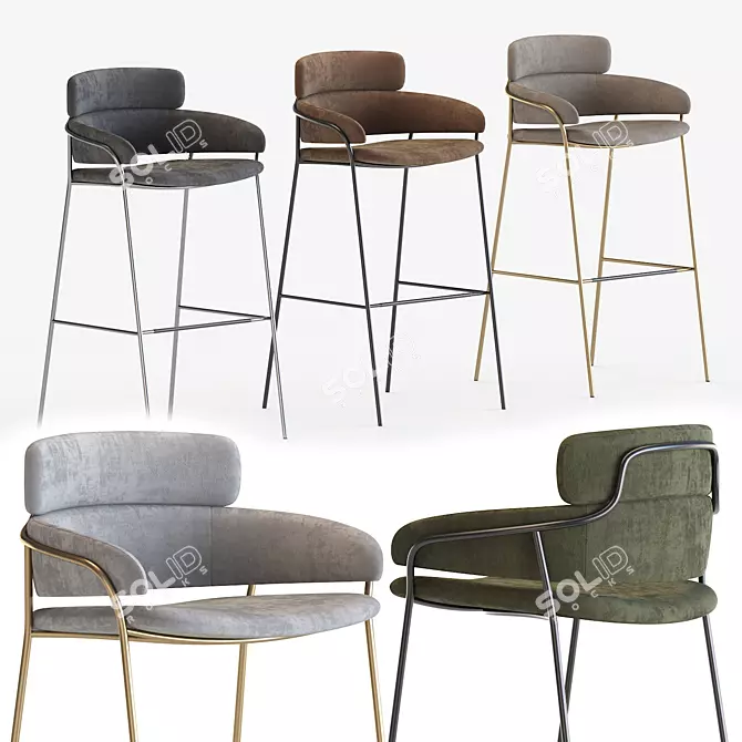 Modern Upholstered Bar Stool 3D model image 1