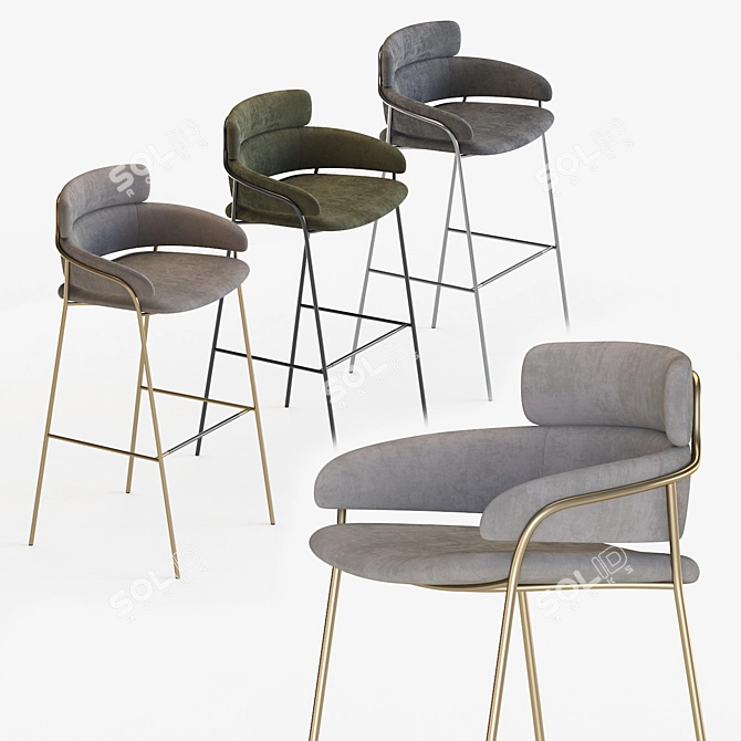 Modern Upholstered Bar Stool 3D model image 2