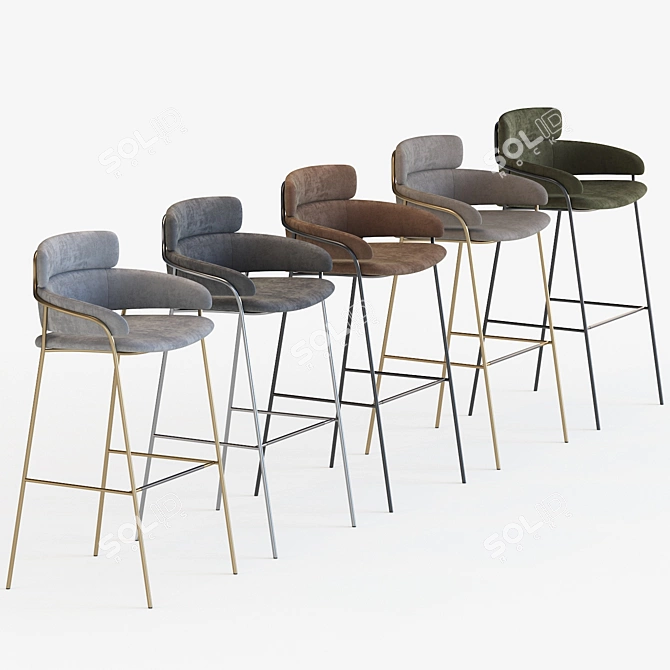 Modern Upholstered Bar Stool 3D model image 3