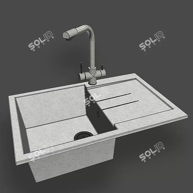 Stylish Ulgran Sink & Frap Mixer 3D model image 2