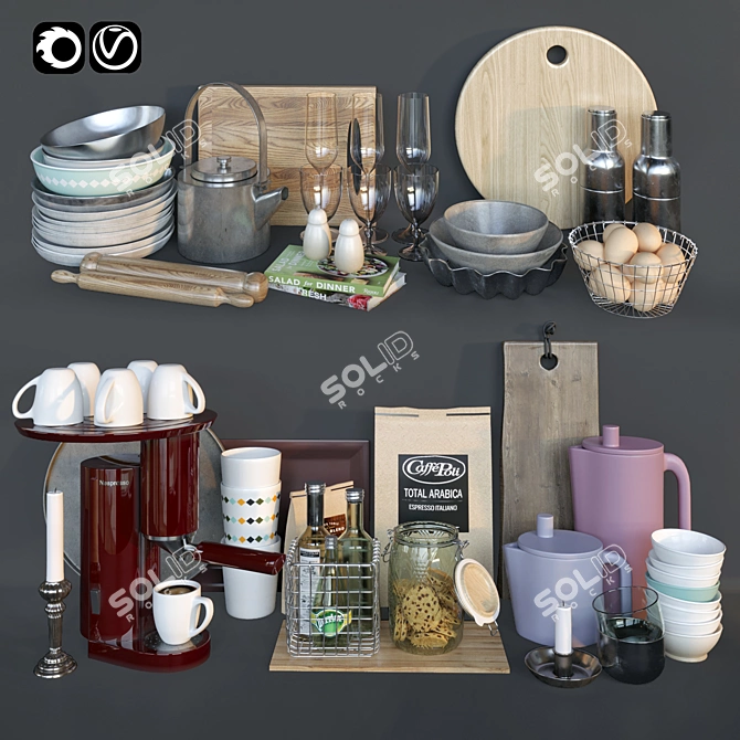 Minimalist Kitchen Accessory Set 3D model image 1