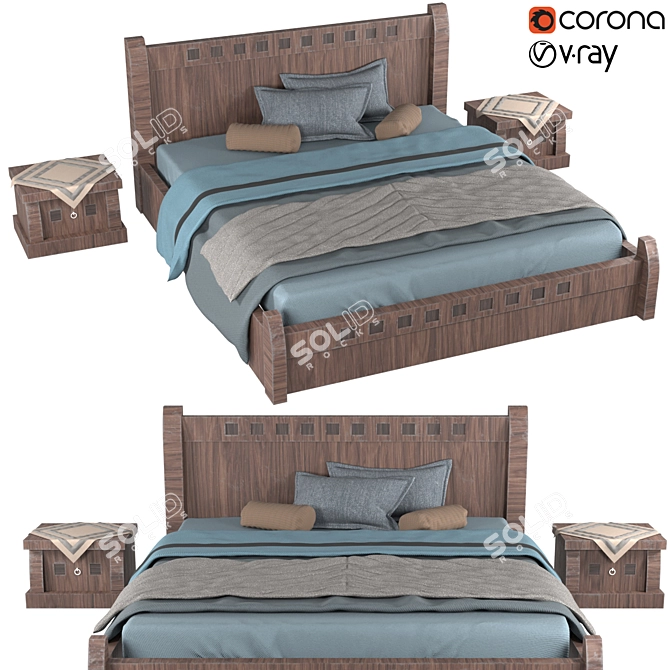 Vintage Modern Bed 3D model image 1