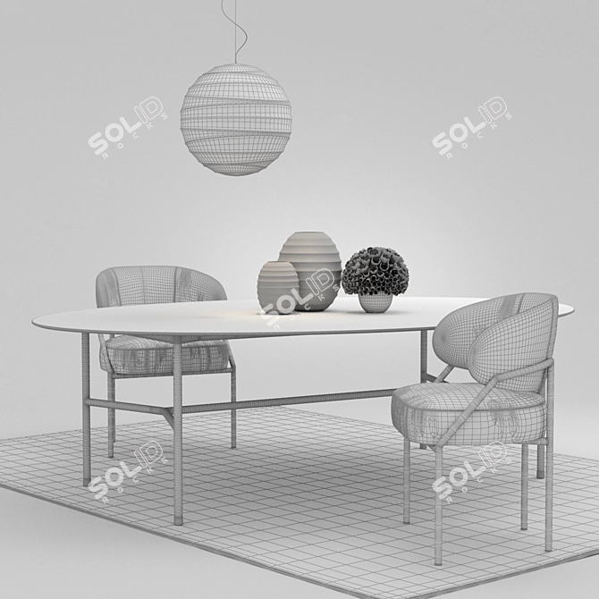 Elegant Meridiani Hubert Dining Set 3D model image 3