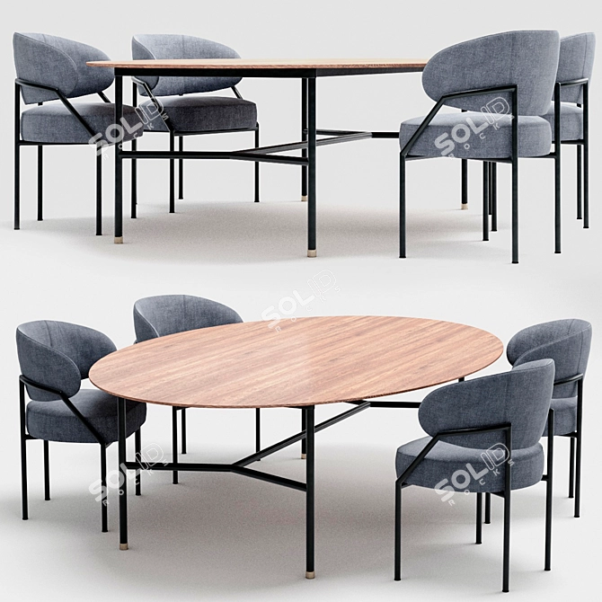 Elegant Meridiani Hubert Dining Set 3D model image 5