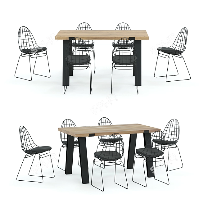 Elegant 4union Dining Set 3D model image 1