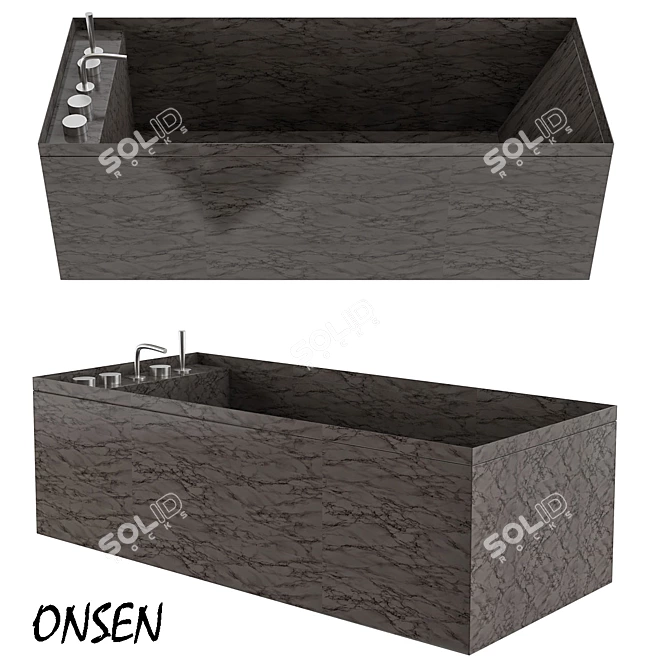 Luxurious Onsen Marble Bathtub 3D model image 1