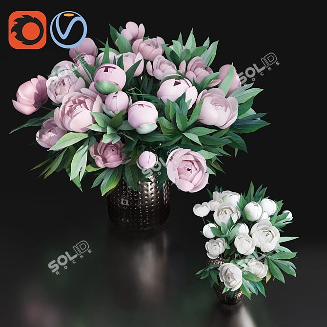 Elegant Pink Peony Metal Vases 3D model image 3