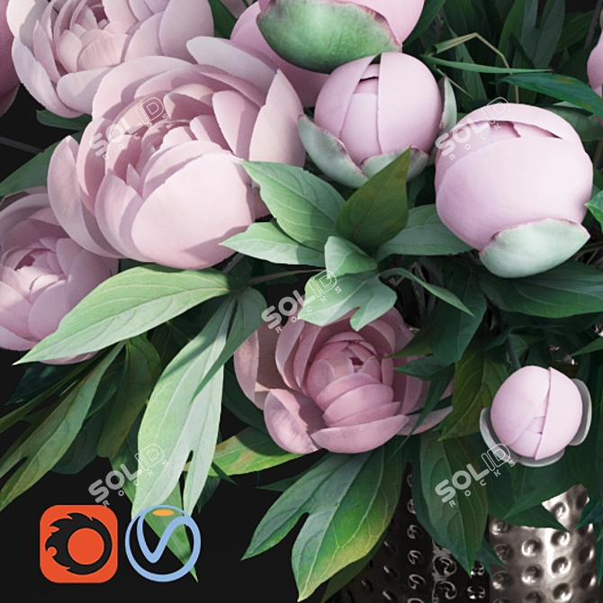 Elegant Pink Peony Metal Vases 3D model image 4